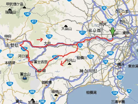 河口湖ツーリングのコース