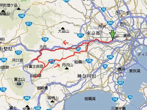 猿橋→山中湖ツーリングのコース