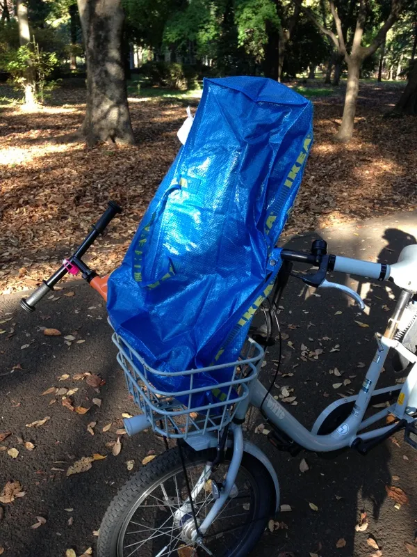 トロリー用バッグに入れられてBikkeで運ばれるストライダー