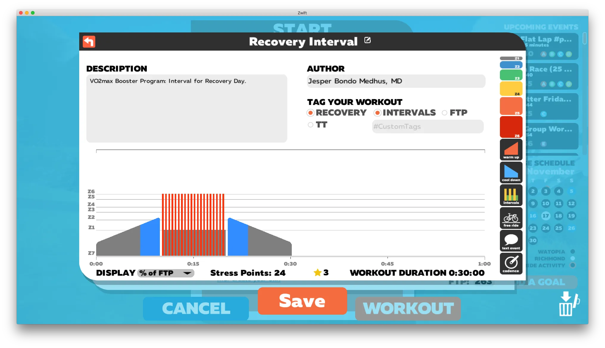 Zwiftのカスタムワークアウト