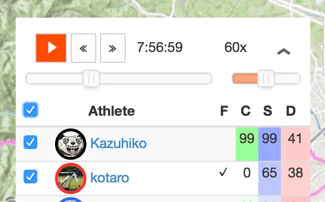 Strava FlybyのUI