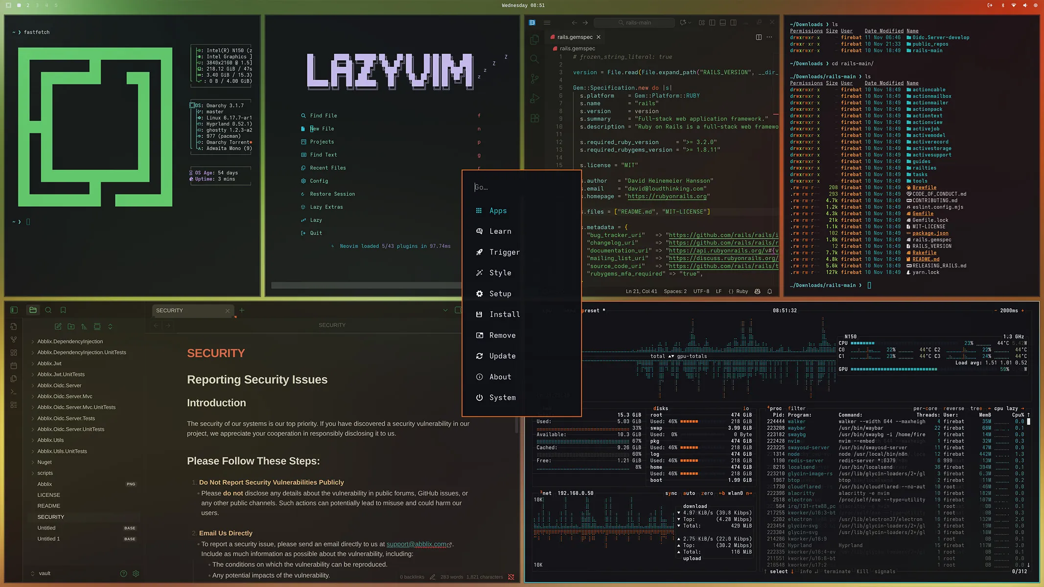 ハイドラント圧テーマを当てたOmarchyの画面