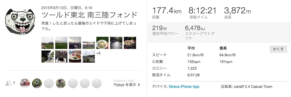 今回の走行結果 Strava