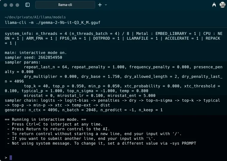 llama.cppの動作の様子