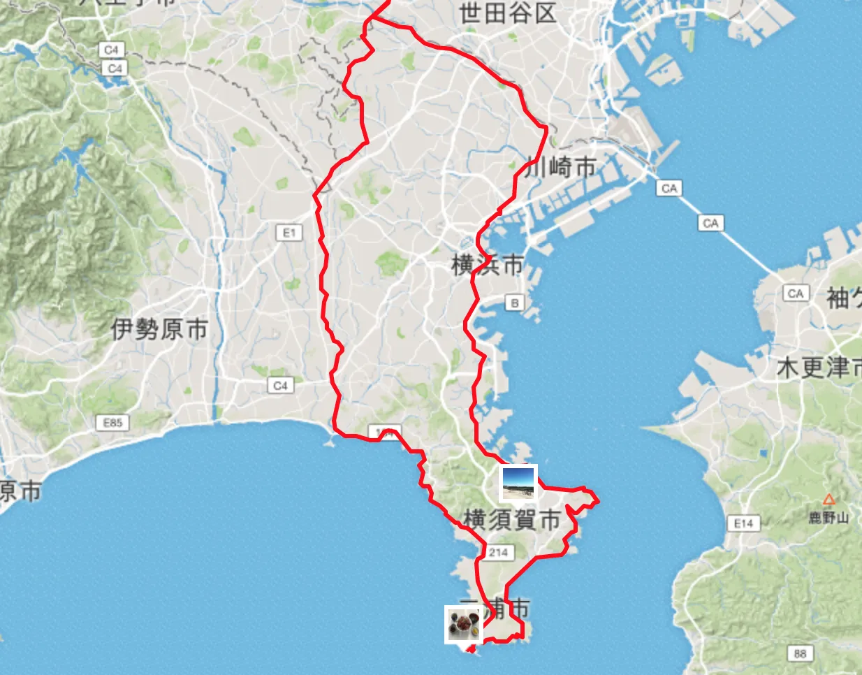 Stravaの走行ログの地図