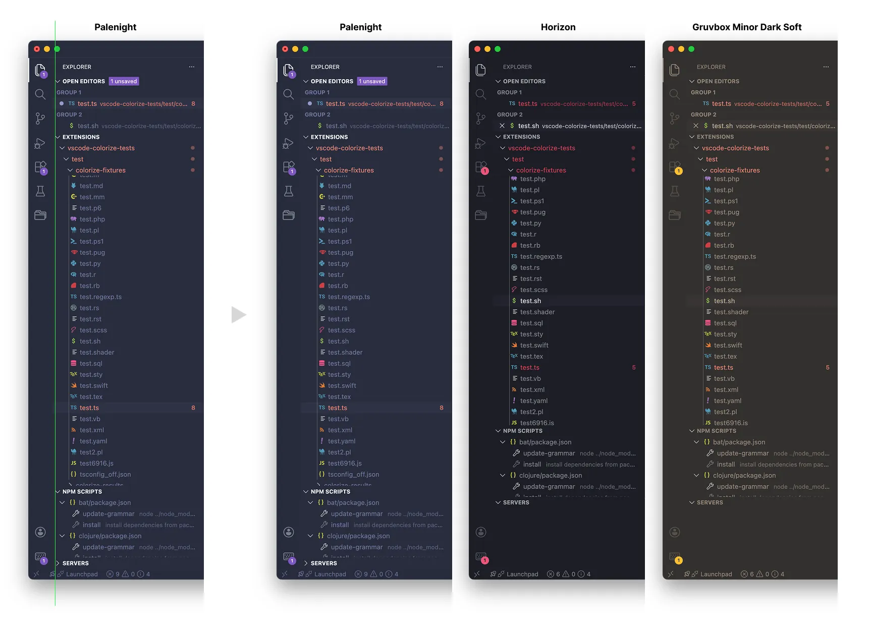 Trapped White Space comparison with Palenight theme