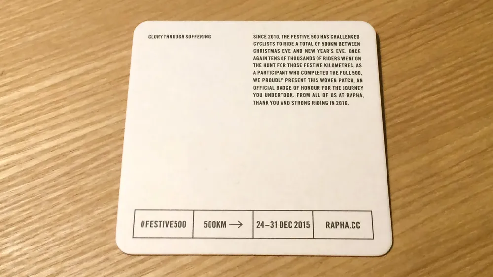 2015年版のFestive500のワッペン台紙の裏