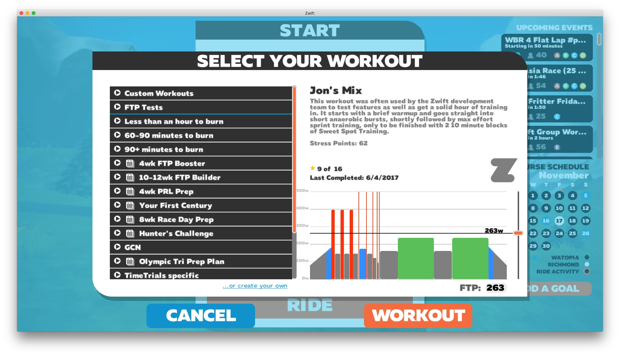 ワークアウト選択画面